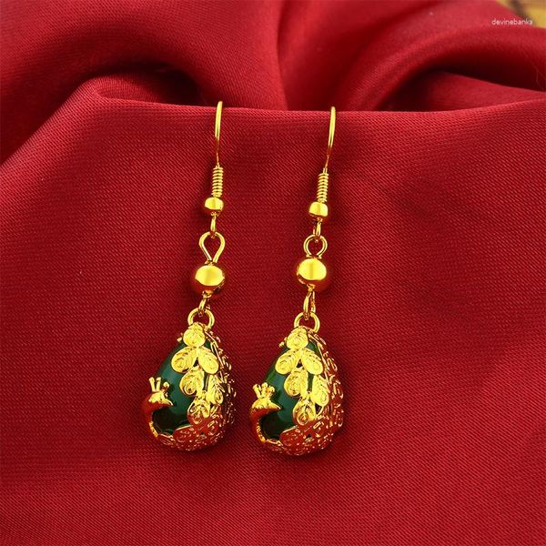 Boucles d'oreilles pendantes en vieux or, tendance vietnamienne, bijoux d'imitation durs 24k 999, ne se décolore pas, tempérament rétro