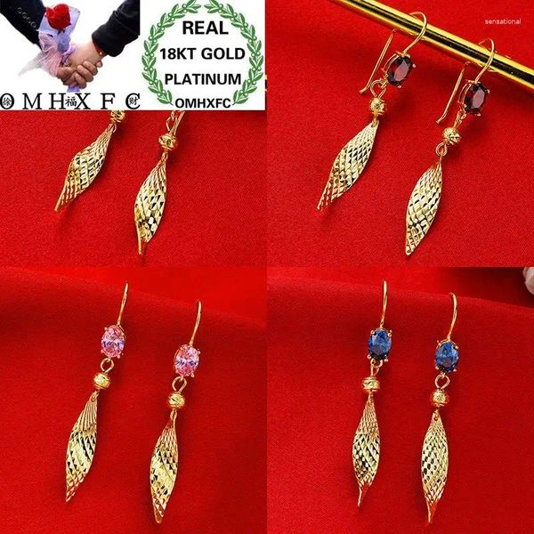 Pendientes de colgación OMHXFC Al por mayor de la moda europea Mujer Girl Party Bedding Gift 4 Colors Hojas de circón 18kt Gold Drop Er38