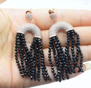 Dangle Earrings One Pair Black Spinel Round Faceted 3mm Zircon Hook Tassel Pearls FPPJ Wholesale Beads