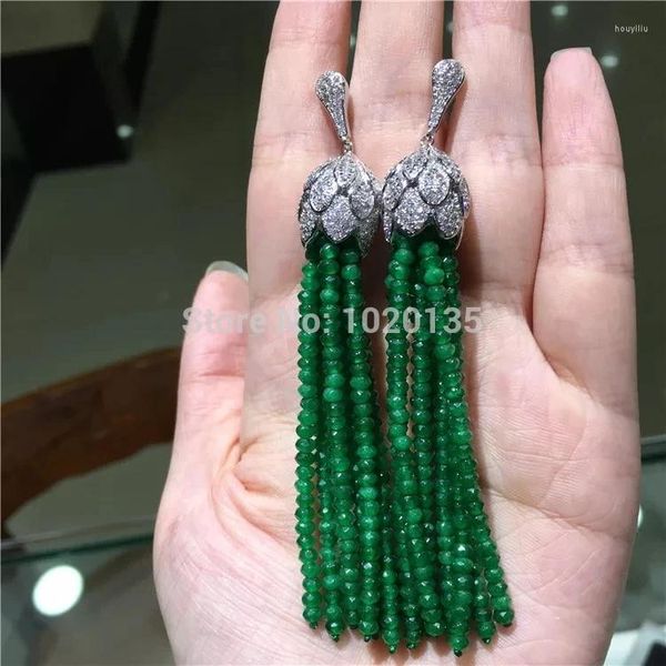 Boucles d'oreilles pendantes, une paire de Jade vert, crochet à facettes, 80mm, vente en gros, perles naturelles