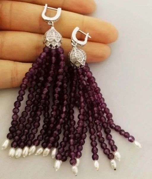 Boucles d'oreilles pendantes, une paire de perles d'eau douce blanches, Jades violets, rondes à facettes, pampilles naturelles, vente en gros