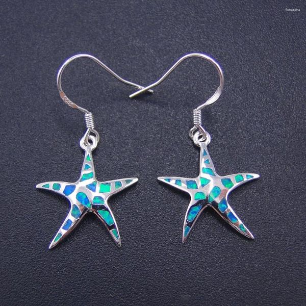 Boucles d'oreilles pendantes opale 2023, bijoux fins en argent Sterling 925, goutte d'étoile de mer avec feu bleu, cadeau pour femmes