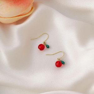 Boucles d'oreilles pendantes pour femmes, bijoux d'été, mode coréenne, fait à la main, crochet de cerise perlé, Vintage rond en résine, bijoux doux