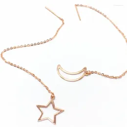Bengelen oorbellen origineel 585 paars goud voor vrouwen vergulde 14k rozenmode eenvoudige ster moon lange oorlijn licht luxe sieraden
