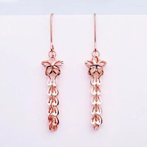 Boucles d'oreilles pendantes Original 585 violet plaqué or 14K Rose étoile longue gland pour les femmes mode Style chinois bijoux exquis