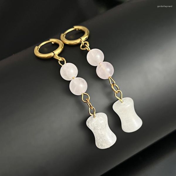 Pendientes colgantes de diseño original Rose Quartz Drop For Women Girls Joya de piedra natural hecha a mano Declaración de la fiesta de bodas