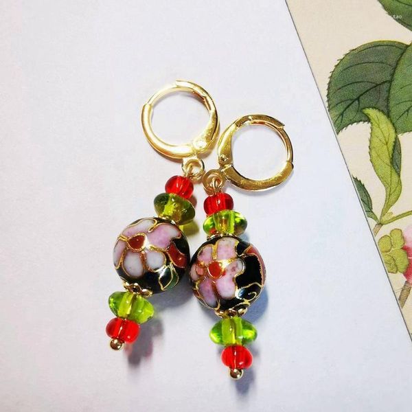 Boucles d'oreilles pendantes Original main cloisonné Style chinois femmes verre Vintage Pendientes fleur noire Eardrop magnifique dames bijoux