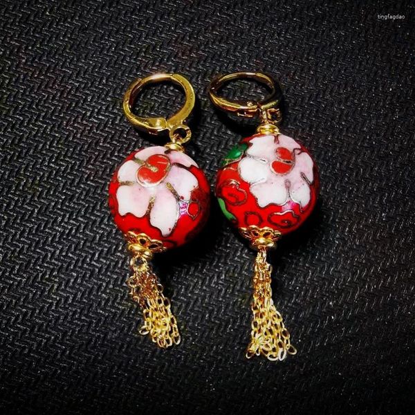 Boucles d'oreilles pendantes originales faites à la main, frange chinoise cloisonnée rouge, magnifique goutte d'oreille Antique, Style Vintage, bijoux personnalisés pour dames