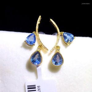 Pendientes colgantes Luz original Topacio de lujo Gotas de agua Azul Mujer Chapado en oro Encanto romántico Accesorios de boda Joyería