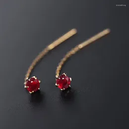 Boucles d'oreilles pendantes originales, Mini Unique à Six griffes incrustées de rubis Boutique, Style chinois rétro, charme de marque, bijoux en argent pour dames