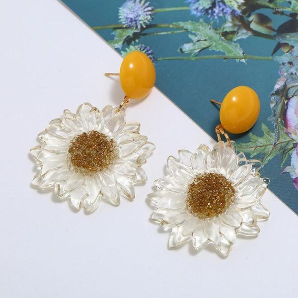 Boucles d'oreilles pendantes Original tempérament plage doux tournesol grand cercle goutte boucle d'oreille pour les femmes bohême exagérer bijoux d'été