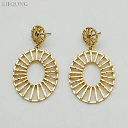 Boucles d'oreilles pendantes ovales en métal pour femmes, goutte d'eau creuse, bijoux à la mode, Styles tendance, accessoires classiques, cadeaux 2024641