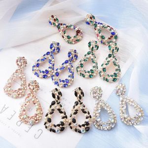 Boucles d'oreilles pendantes ovales avec cristaux colorés, bijoux Vintage en métal strass, accessoires tendance pour femmes, vente en gros