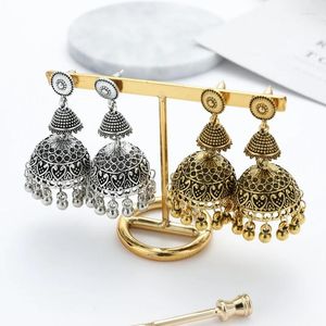 Dangle Oorbellen Geoxideerde Sieraden Dames Goud Zilver Kleur Grote Bel Jhumka Etnische Zigeuner Kwastje Legering Drop Earing Tibetaans