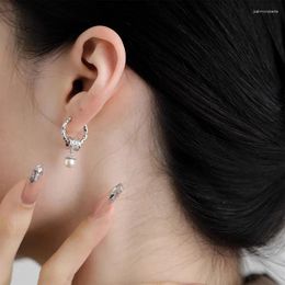 Boucles d'oreilles pendantes PANJBJ 925 en argent Sterling liquide lave Texture perle boucle d'oreille pour les femmes Design rétro polyvalent bijoux cadeau goutte