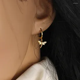 Boucles d'oreilles pendantes PANJBJ couleur argent Zircon libellule boucle d'oreille pour femmes fille insecte Ins bijoux de mode cadeau d'anniversaire goutte