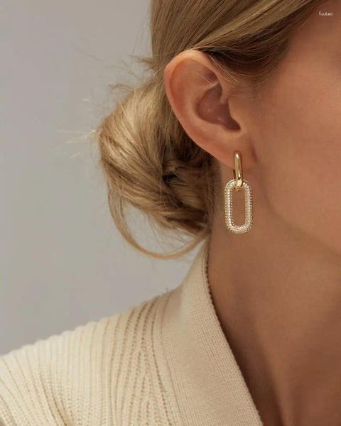 Boucles d'oreilles pendantes avec trombone détachable, Zircon blanc CZ or/or Rose/argent, forme de serrure, bijoux à la mode pour femmes