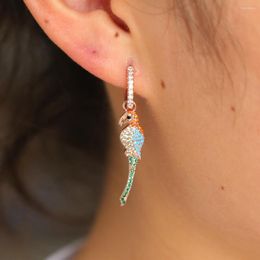 Boucles d'oreilles pendantes perroquet boucle d'oreille couleur or Rose France vente bel oiseau coloré Cz Top qualité superbe charme moderne