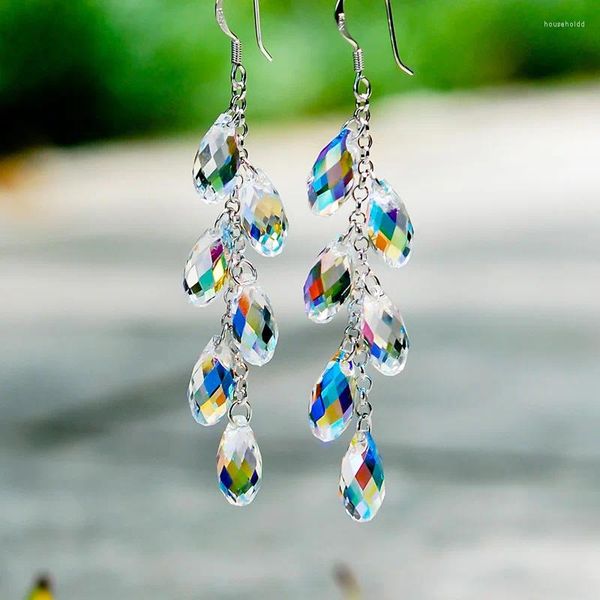 Boucles d'oreilles pendantes de fête pour femmes, longues pampilles brillantes en cristal, goutte d'eau, raisin, capteur de lumière, accessoires bijoux à la mode