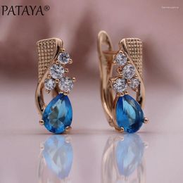 Boucles d'oreilles en peluche Pataya Water Drop Natural Zircon 585 Rose Gold Couleur mignonne romantique fine femme bijoux de mode bleu boucle d'oreille