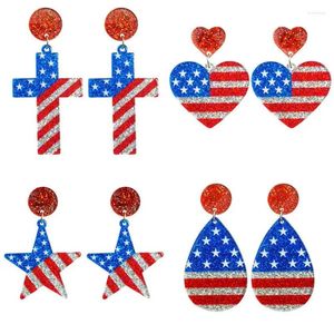 Pendientes colgantes Glitter patriótico ACRYLIC American Flag for Women Star and Stripe Cross Drop Memorial Day Joya al por mayor