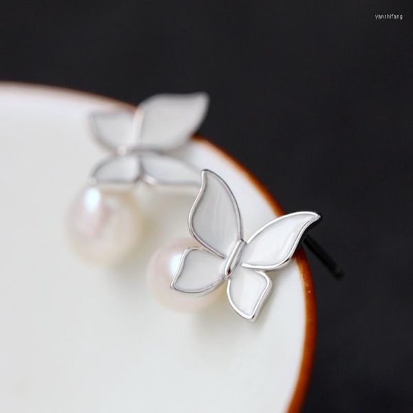 Boucles d'oreilles pendantes Pavilion Silver Natural Pearl 925 Sterling Drip Butterfly Lady Small