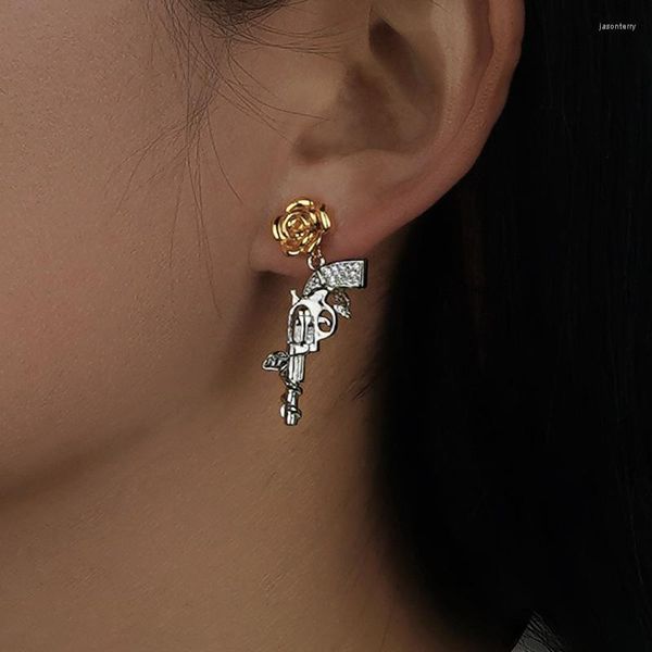 Boucles d'oreilles pendantes pistolets de paix Rose strass goutte pour femmes charme créatif doux Cool Punk personnalisé bijoux à la mode