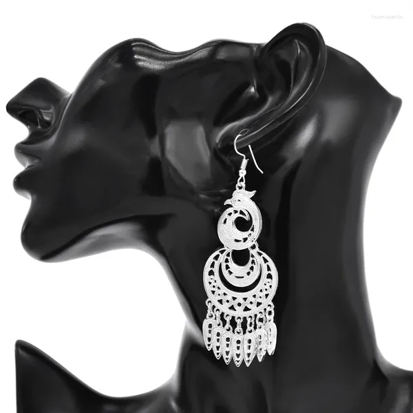 Boucles d'oreilles pendantes paon pour femmes, glands creux sculptés en métal brillant, fête Jhumka ethnique bohème gitane Feminina