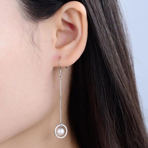 Pendientes colgantes de perlas de plata de ley 925, gota para mujer, moda dulce, estilo largo, regalo de cumpleaños y Navidad para mujer