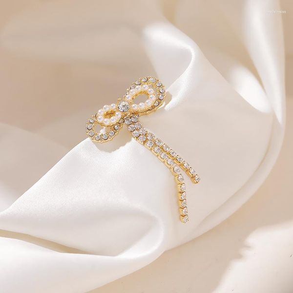 Boucles d'oreilles pendantes en perles pour femmes, mode coréenne, nœud papillon, strass, accessoires de bijoux tendance, vente en gros, 2023