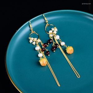 Boucles d'oreilles en peluche pour femmes talismans créateurs chinois charme blanc pierre naturel bijoux réel luxe mode 925 argent amulette