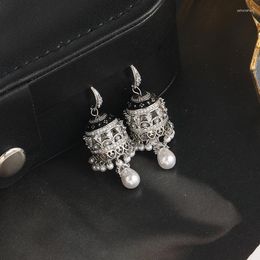 Boucles d'oreilles pendantes perle femmes Niche Design luxe cage à oiseaux goujon français haut de gamme couleur argent Romance cloche gouttes