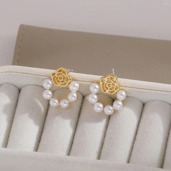 Pendientes colgantes Pendientes IMitation Pearl Pending con Eco Minimalista Cobre Metal de metal de 14 kgold Joyas llenas