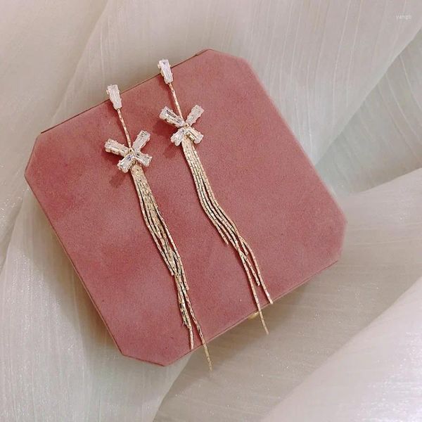 Pendientes colgantes de circonio para mujer, cadena larga multicapa, aretes coreanos elegantes con borla, colgante de mariposa, regalo para niña