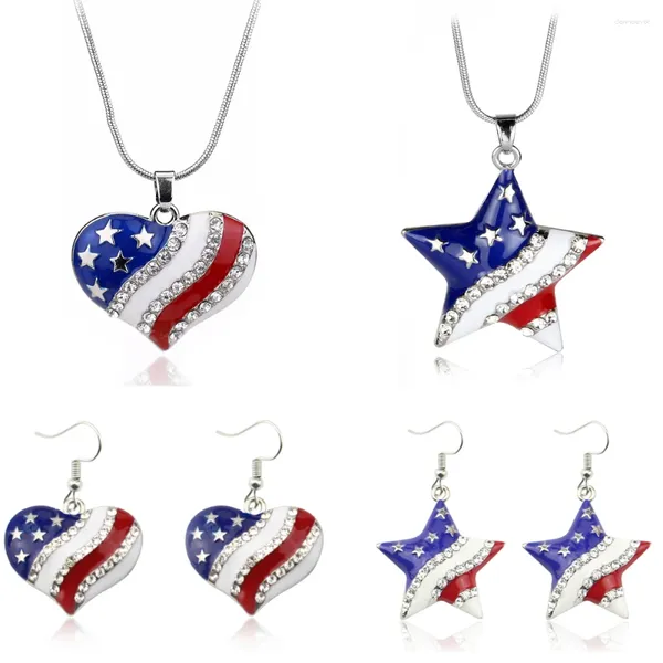 Boucles d'oreilles en pente pentagram usa drapeau oreille de boucle coeur de coeur