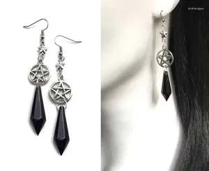 Pendientes colgantes pentagrama con cuentas de lágrima negra, joyería gótica, pendiente alternativo pagano de bruja Wiccan, péndulo de regalo