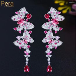 Boucles d'oreilles en peluche pera charmante forme de papillon rose rose cubique zircone couleur argent long pour femmes dance robe bijoux e855