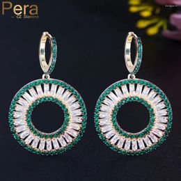 Boucles d'oreilles en peluche pera conception exclusive Big Circle Drop Huggie Earrngs Green White CZ Zircon Summer Dancing Party Bijoux pour les dames E715