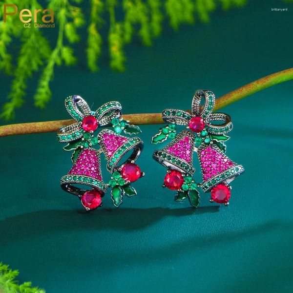 Pendientes colgantes Pera Exquisita pistola negra chapada en oro rojo verde CZ Bowknot Bell Drop para mujer Decoración navideña Regalo de joyería E036