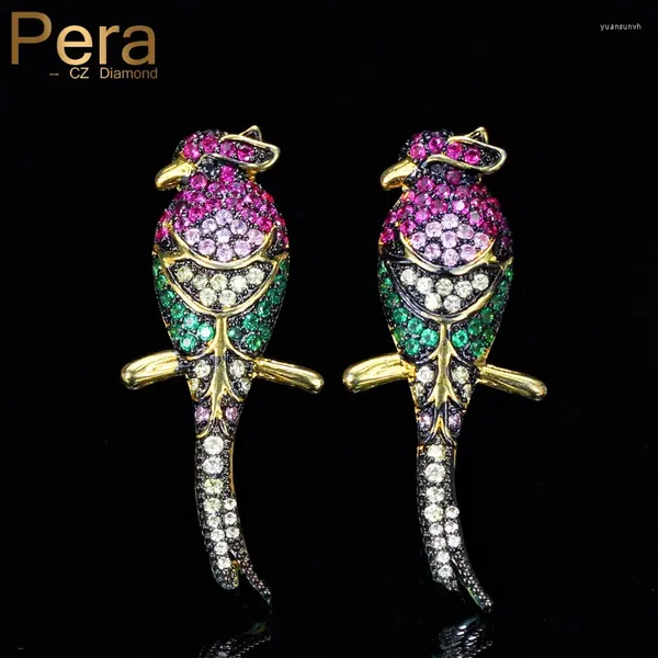 Boucles d'oreilles pendantes Pera Famouns marque grand oiseau forme Rose rouge violet et blanc zircon cubique réglage longue boucle d'oreille pour les femmes bal fête E204