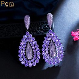 Boucles d'oreilles pendantes Pera fantastique violet CZ longue grande goutte d'eau noir plaqué or 2024 marque de mode bijoux pour femmes E900