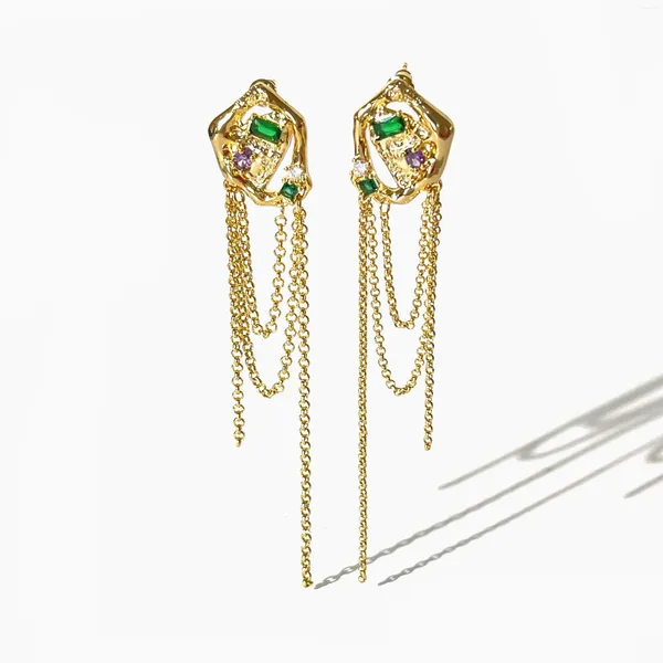 Pendientes colgantes Peri'sbox Moda Chapado en oro Púrpura Verde Zircon Cadena Borla Gota Para Mujeres Declaración Fiesta Joyería Fábrica al por mayor