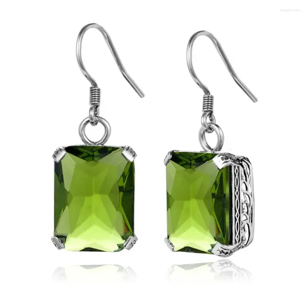 Pendientes colgantes Peridoto Plata Gota Mujer 925 Pendiente de diseñador Boho Cuadrado Grabado Accesorios femeninos Pendientes