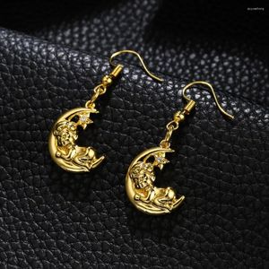 Boucles d'oreilles pendantes personnalité couleur or lune bébé mode belle longue pour femmes hommes Hip Hop bijoux cadeaux de fête