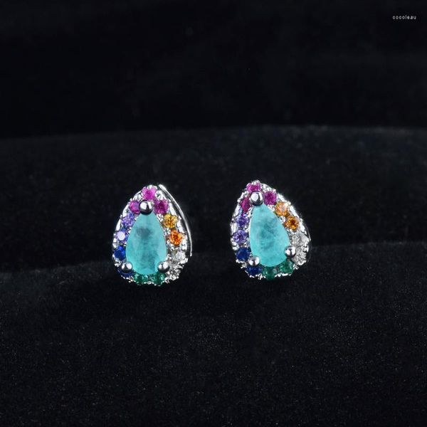 Boucles d'oreilles pendantes personnalité incrustée de diamants de couleur goutte avec 925 timbre mode coloré Zircon lac vert poire Paraiba