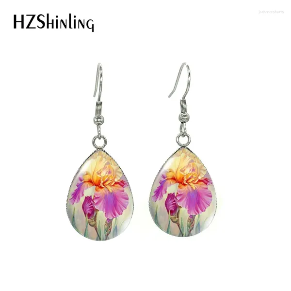 Pendientes colgantes con flores de orquídea Phalaenopsis, cabujón de cristal, joyería artesanal, gota de lágrima