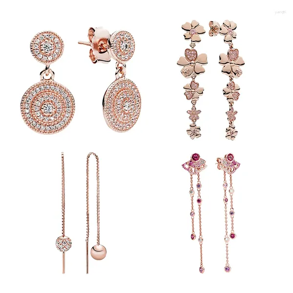 Boucles d'oreilles en peluche rose 14k rose gouttes pendantes pour les femmes beaux bijoux cristal zircon pierres radiantes élégance de la perle de protège