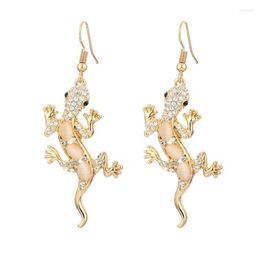 Bengelen oorbellen roze zwarte strass opaal luxe elegante gouden zilveren kleur overdreven gekko hagedissen mode sieraden cadeau