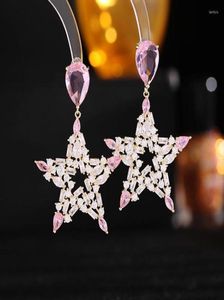 Pendientes colgantes Rosa Zirconia Cúbica Estrella Dangler Joya de oro Diseño de la marca de la marca Eardrop Fashion Stud Earings 925 Silve6033577