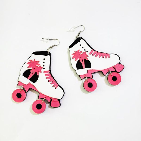 Pendientes colgantes rosa para niña, patines de árbol de coco, acrílico de moda para mujer, muestra entrante, fabricación personalizada